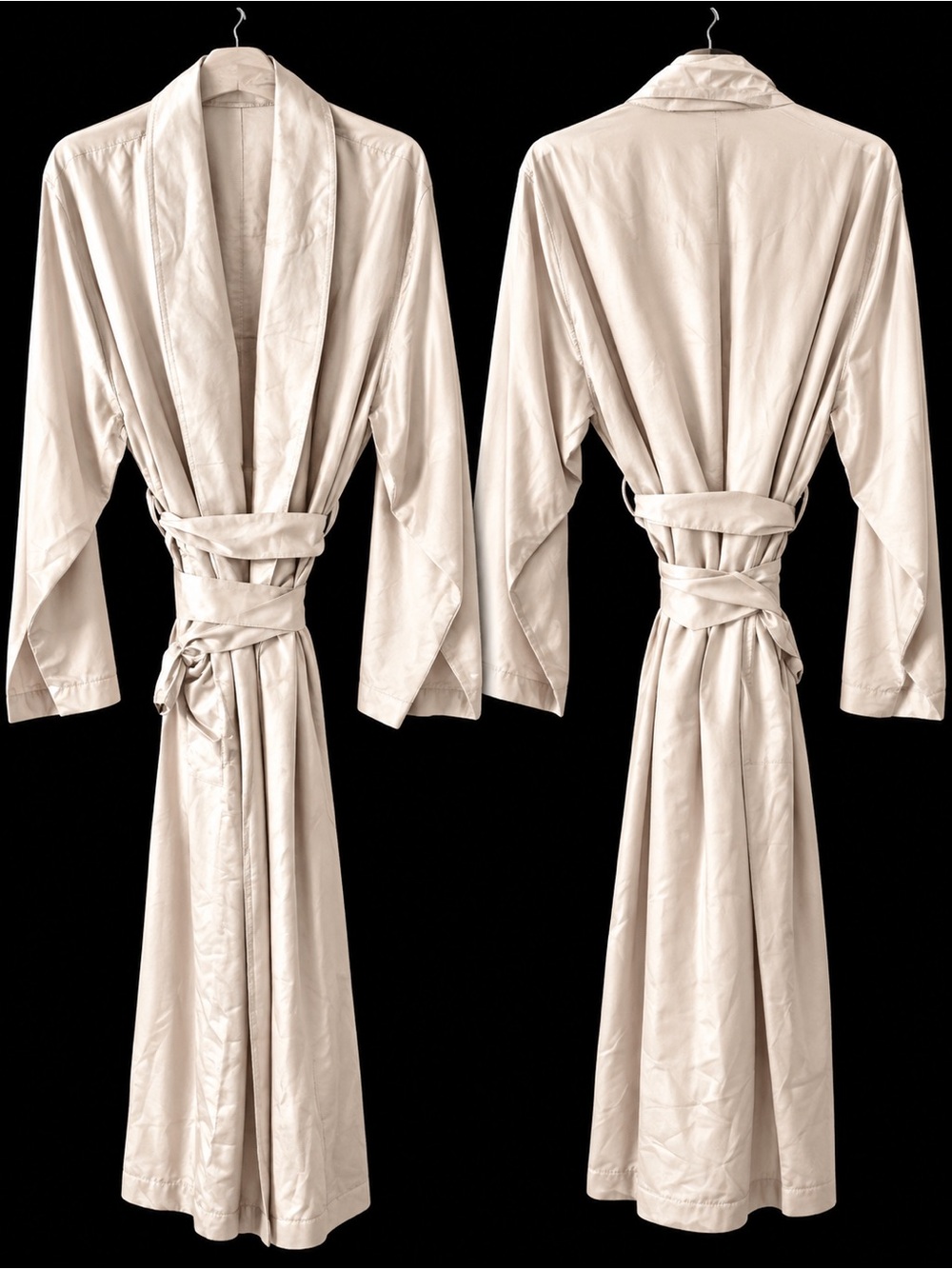 His & Hers Long Satin Robe in Light Beige